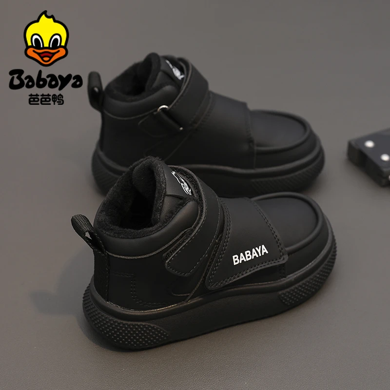 芭芭鸭儿童棉鞋2025冬季男童雪地靴加绒保暖女童雪地鞋防水棉靴子