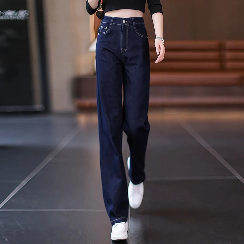 窄版阔腿牛仔裤女春秋季2024年新款高腰显瘦女裤宽松休闲直筒裤子
