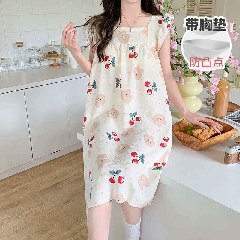 带胸垫睡裙夏季吊带薄款睡衣女新款女士连衣裙学生网红家居服夏天