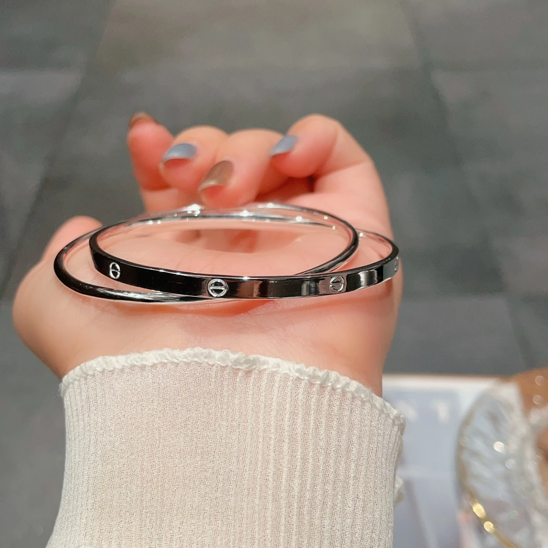 足银手镯 气质轻奢螺丝双环闭口纯银实心手镯高级感手环小众设计