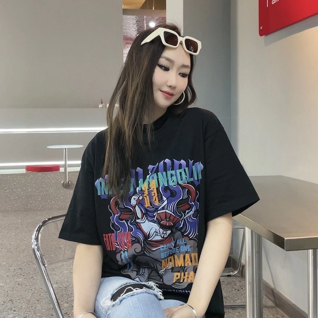 新款打瑟日宽松大版T恤短袖圆领ins通用纯棉百搭休闲青春印花