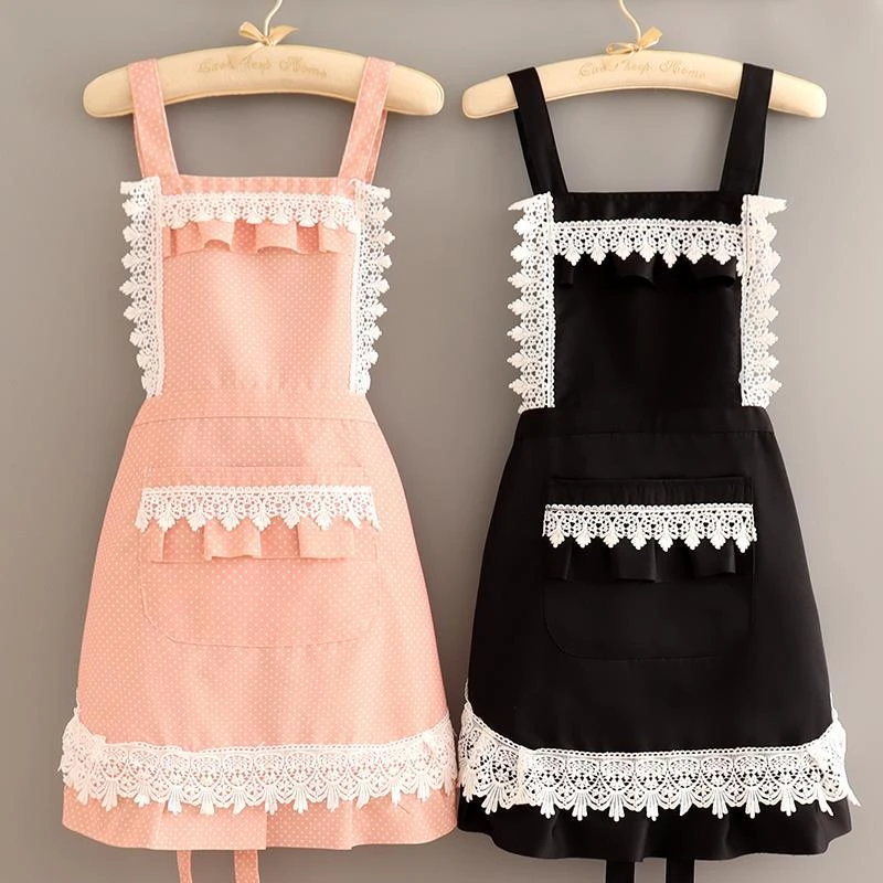 韩版蕾丝公主围裙防水透气工作高档美甲店可爱围腰短款家用防污