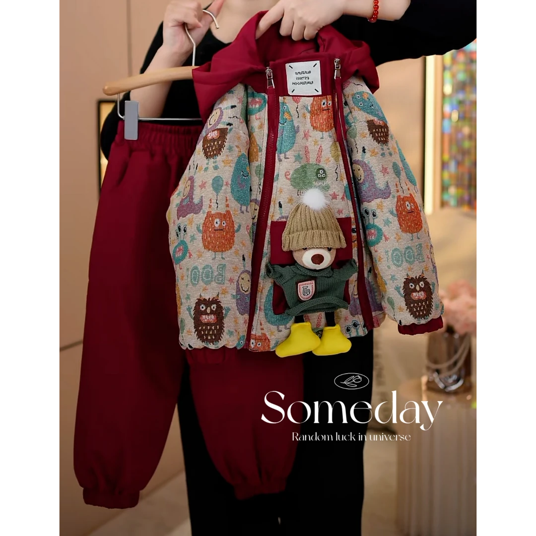 现货-女童冬季加厚夹棉两件套2024新款中大童休闲套装