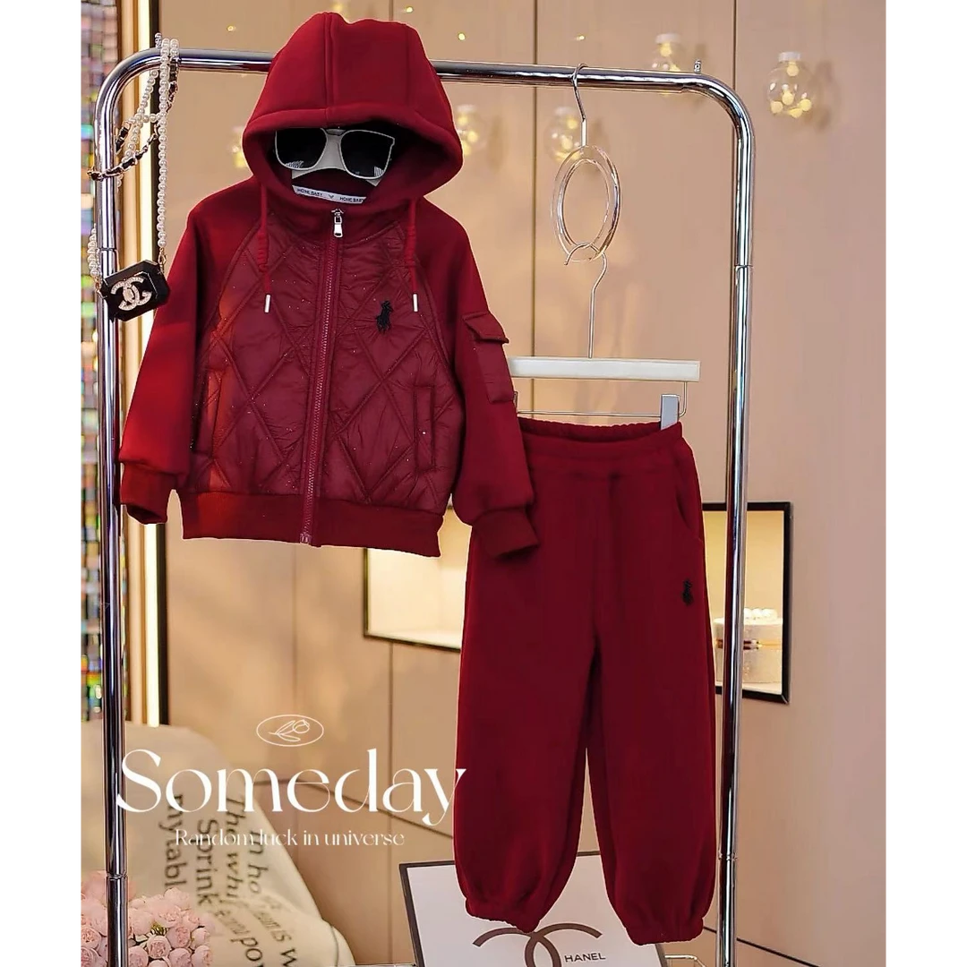 现货-女童秋冬季套装2024新款中大童休闲卫衣加绒套装