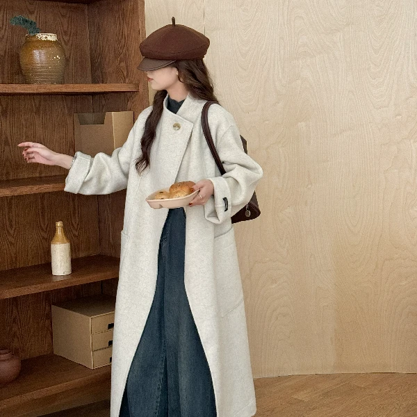 【慵懒时光】2025冬季设计师韩系宽松百搭长款加厚女双面羊毛大衣