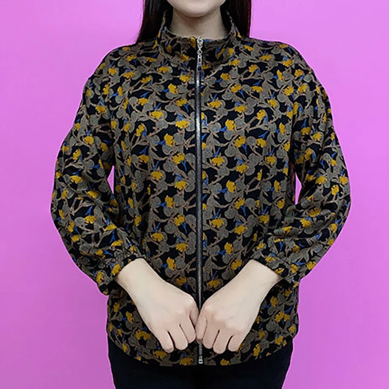 2025秋季新款新中式碎花长袖外套中年妈妈装休闲减龄拉链开衫上衣