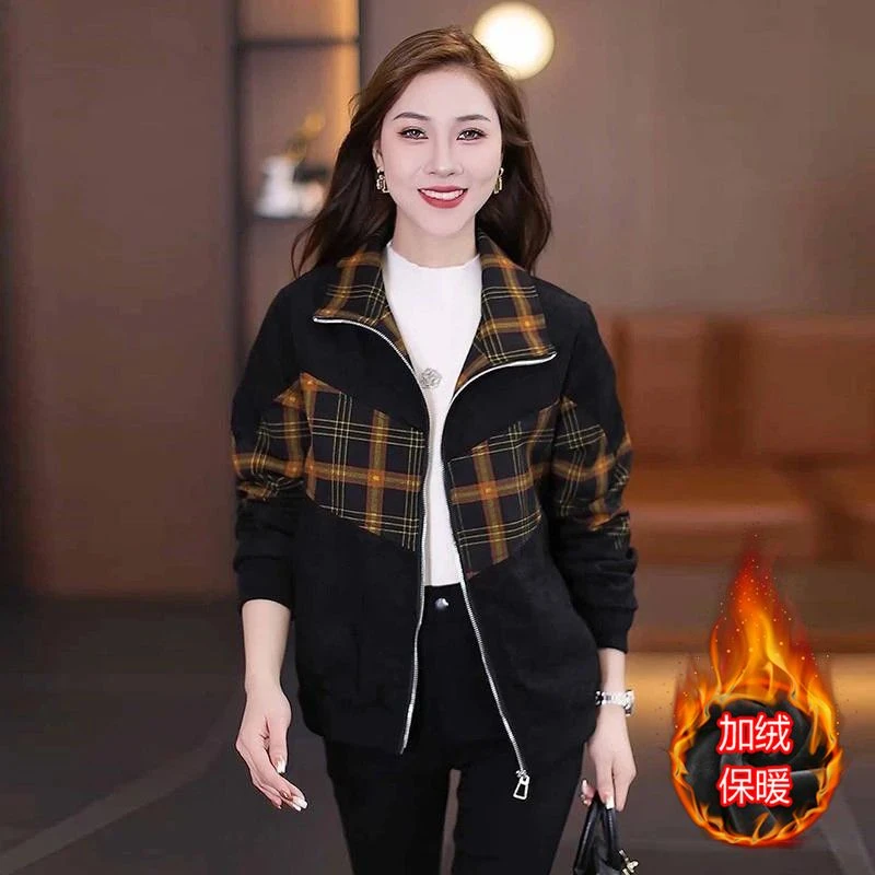 2025秋冬新款网红洋气宽松显瘦外套加绒加厚保暖夹克开衫上衣减龄