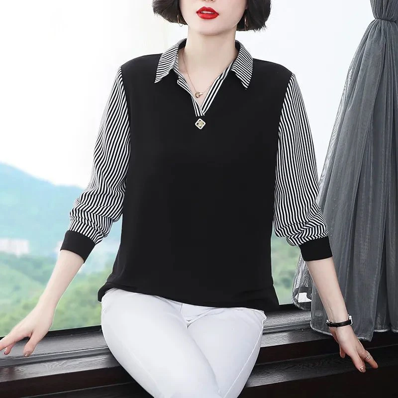 妈妈款洋气长袖T恤中年女春装衬衣中老年人春秋打底衫上衣衬衫潮