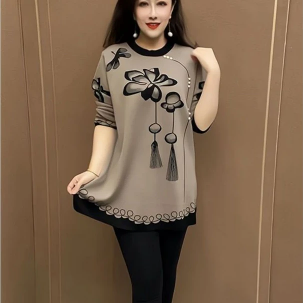 中长款针织衫连衣裙大码秋季新款长袖洋气时尚打底韩版A字裙遮肉