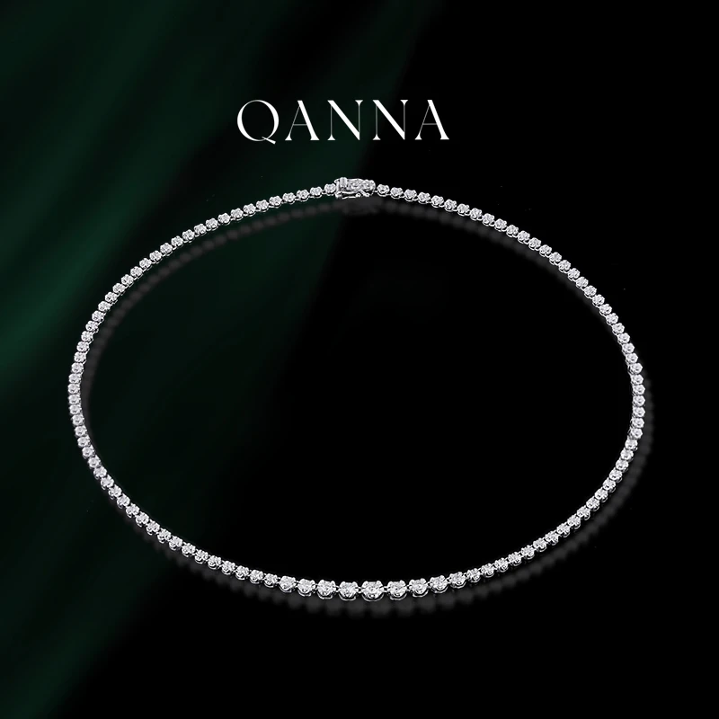 QANNA【3克拉 圆钻choker项链】18K金豪镶满钻项链38cmAF