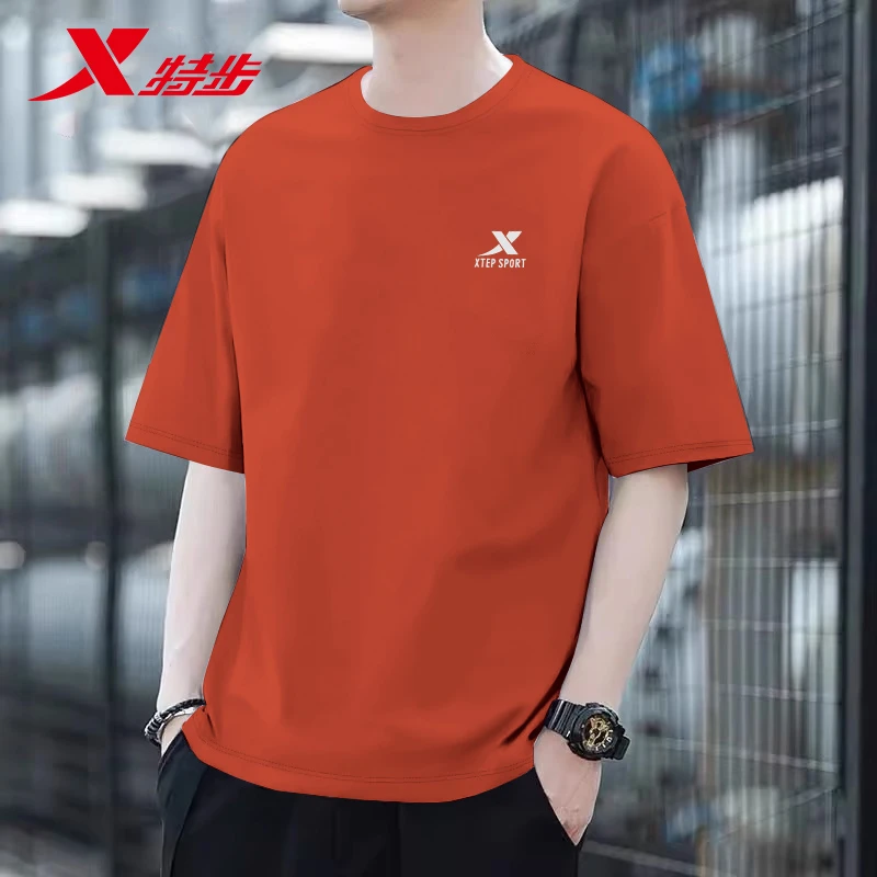 特步短袖t恤男夏季透气圆领速干运动服薄款纯色百搭休闲男士半袖