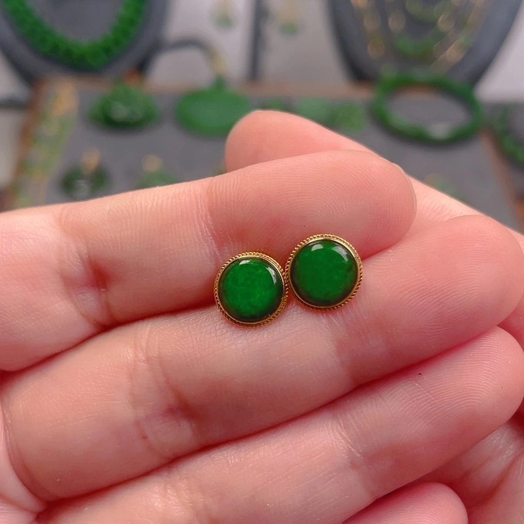 翡翠耳饰18K金镶嵌1580耳钉