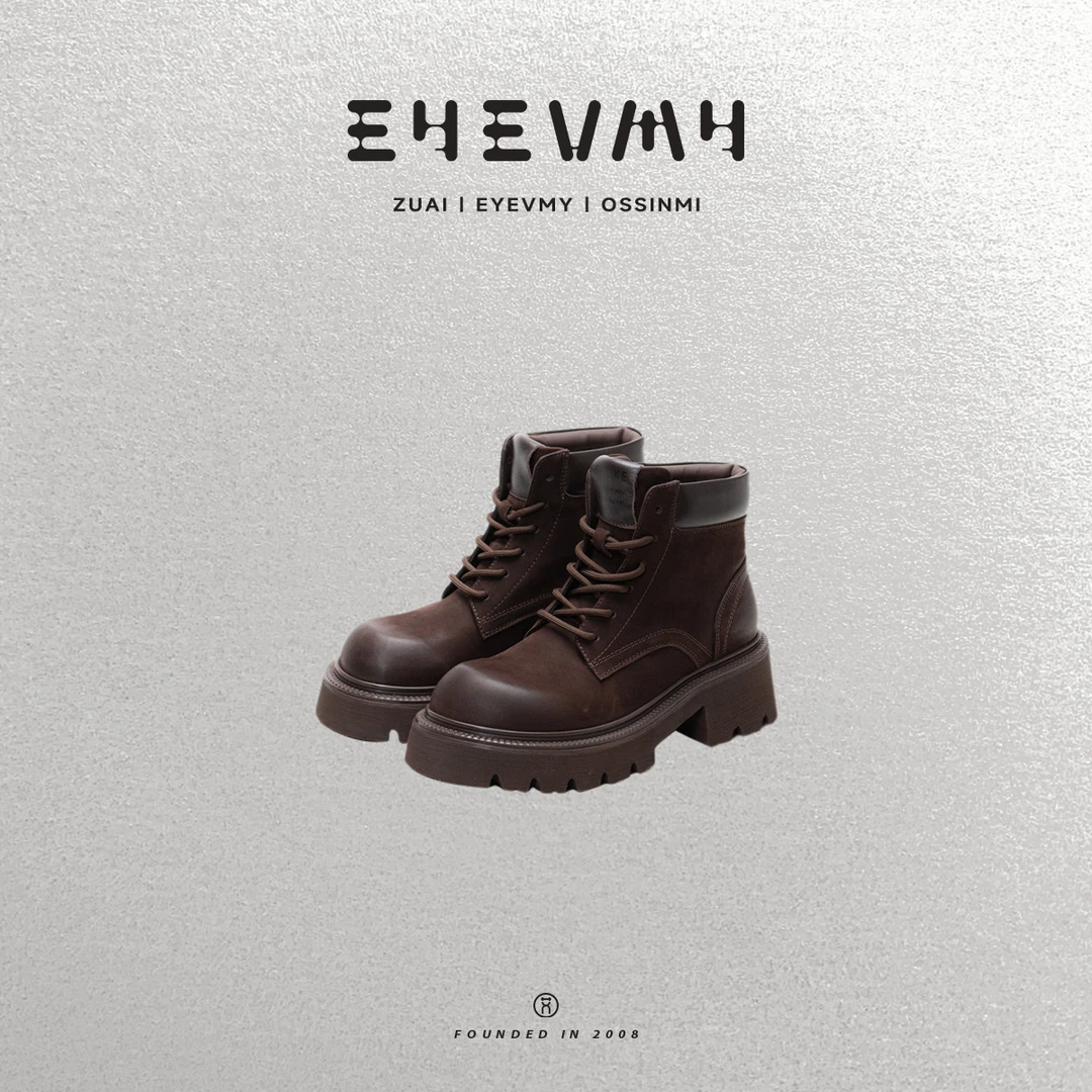 【巧克力马丁靴】厚底英伦短筒机车靴5CM跟高24ZUAI309