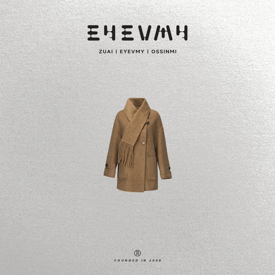 【月牙扣大衣】大口袋挽袖外套+可拆卸围巾两件套WT44LSY029