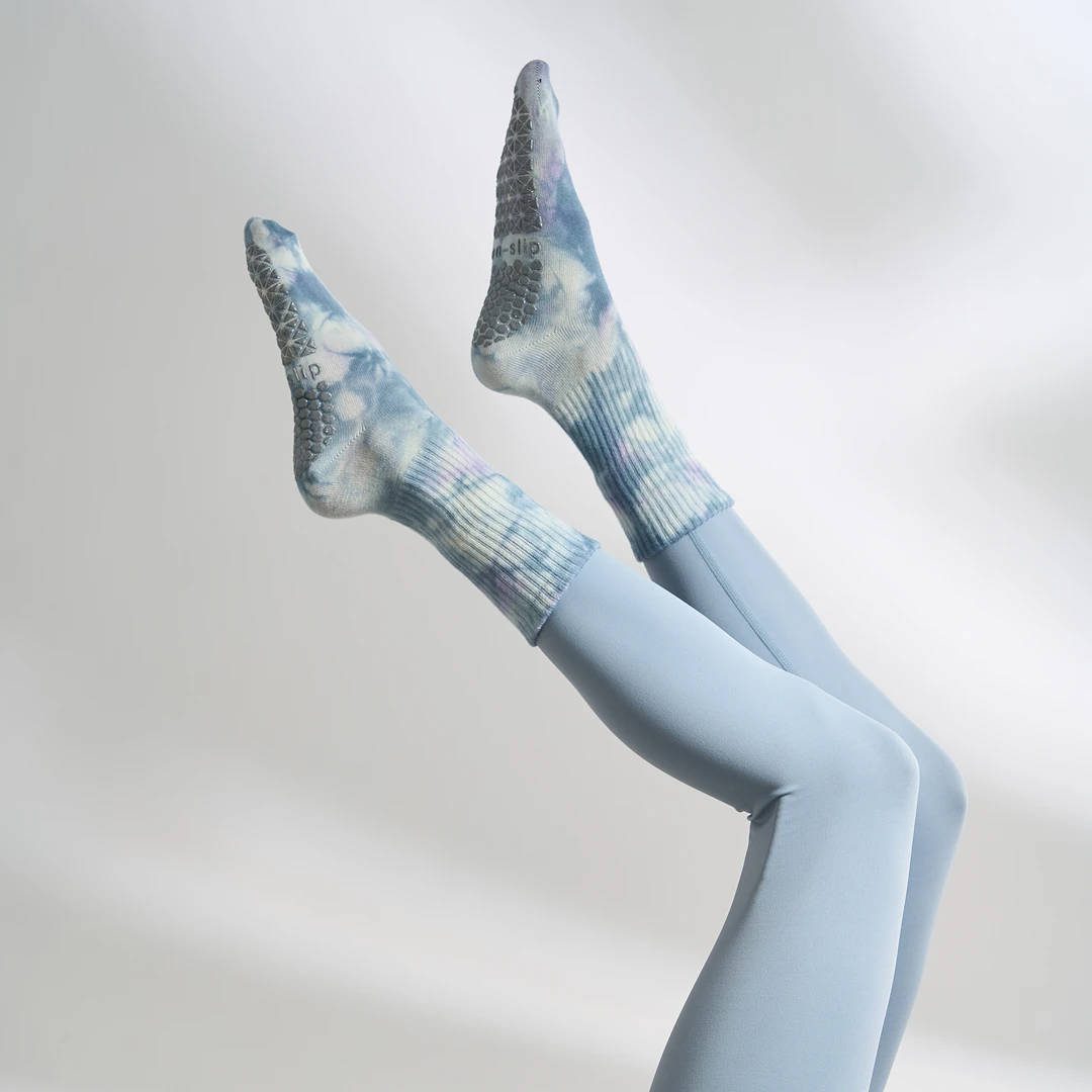 扎染瑜伽袜子专业女中筒普拉提专用防滑袜压力袜运动地板袜可爱风