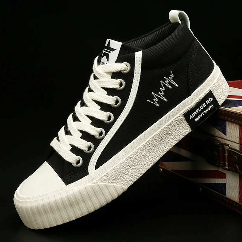 24836 男鞋新款秋季韩版潮鞋时尚透气休闲板鞋高帮百搭男士帆布鞋