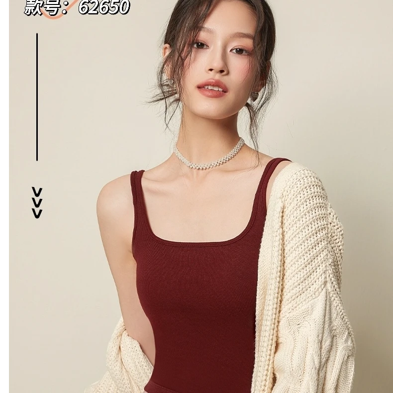 【一家人】62650秋冬新品珍珠胶原蛋白螺纹背心方领显瘦保暖