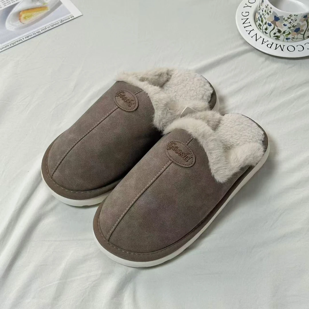 格调美美 新款室内厚底防滑毛毛绒保暖情侣款拖鞋男