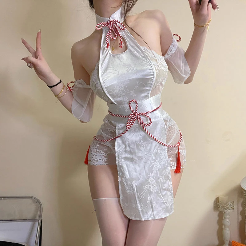 性感内衣女镂空情调旗袍立领抽绳包臀纯欲古风汉服制服睡衣套装