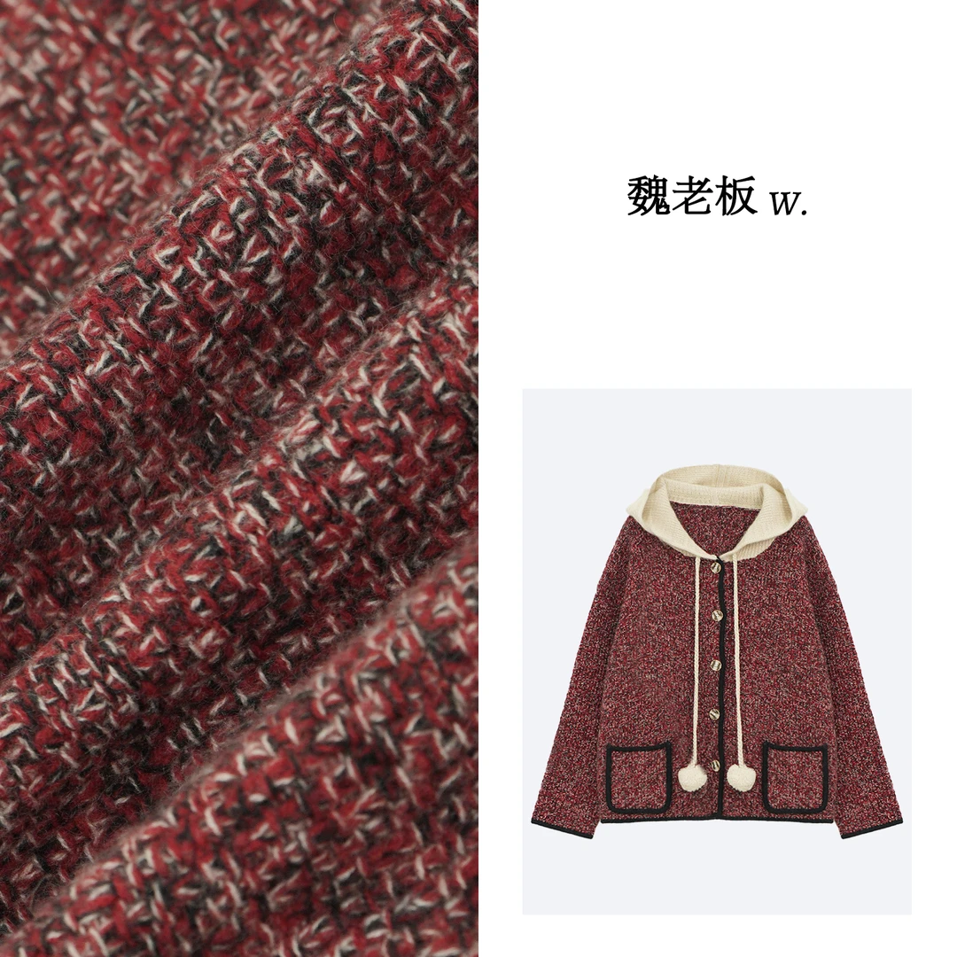 W.Diva【翩雅】春季时尚气质小香风撞色开胸单排扣毛衣4Z3172066