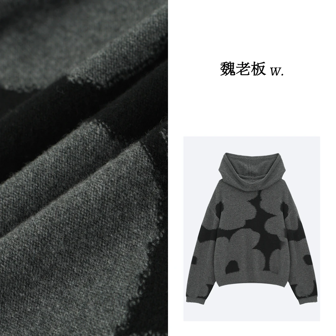 W.Diva【回味】春季山羊绒+绵羊毛时尚减龄设计感连帽毛衣4Z3106088