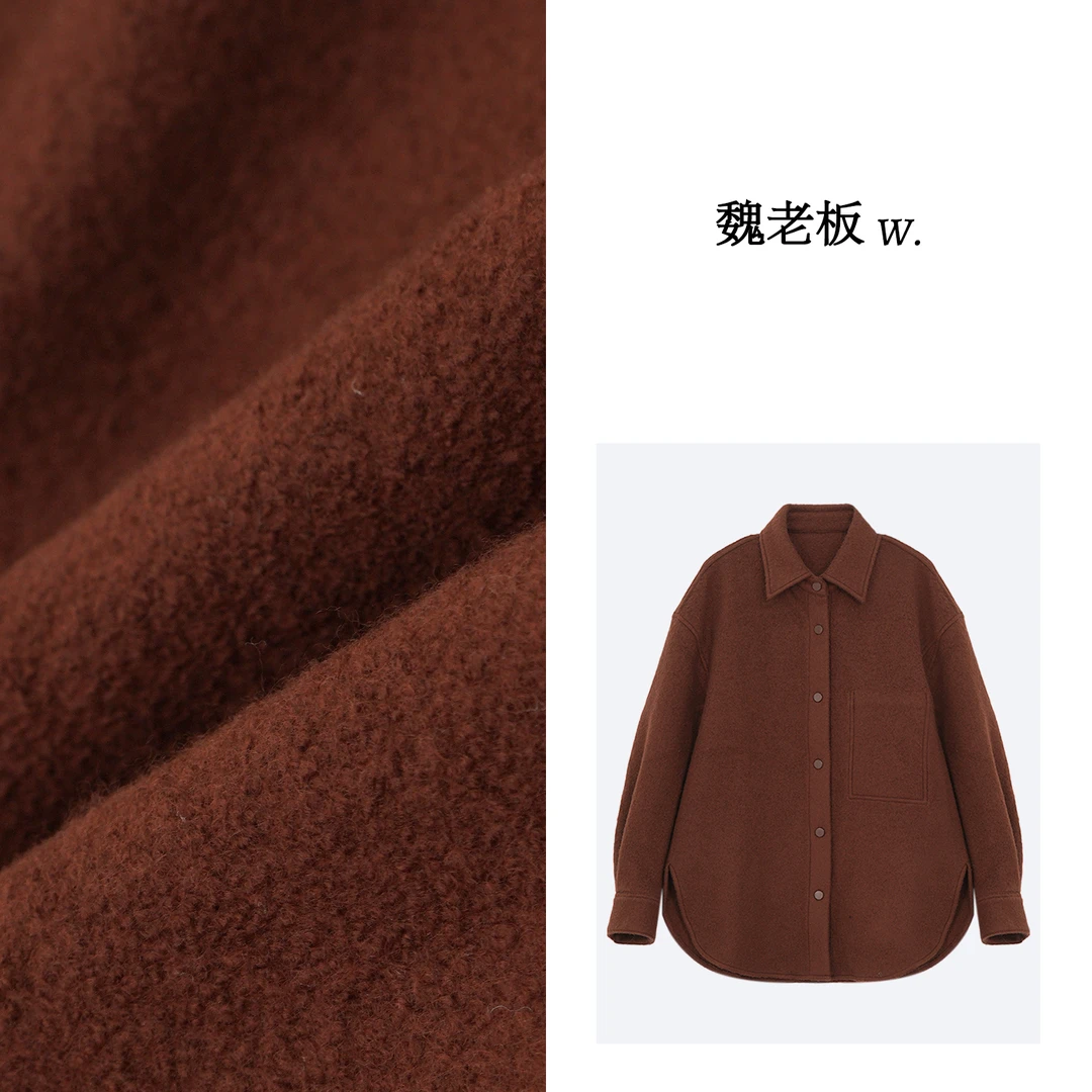 W.Diva【群山】春季纯定绵羊毛时尚休闲宽松衬衫款外套4C064F306