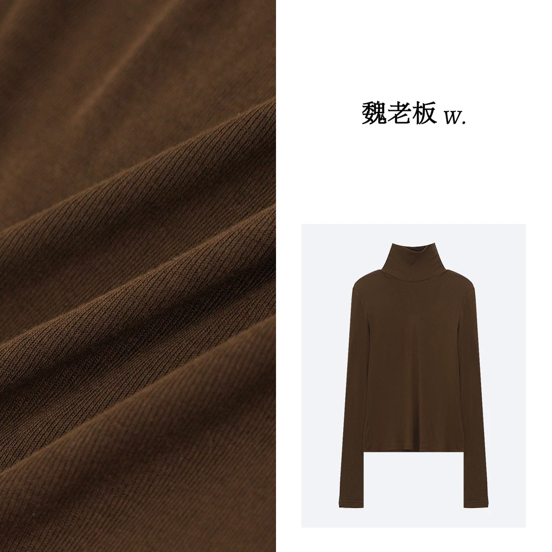 W.Diva【花期】早春绵羊毛天丝显瘦百搭保暖透气高领T恤3T100A102