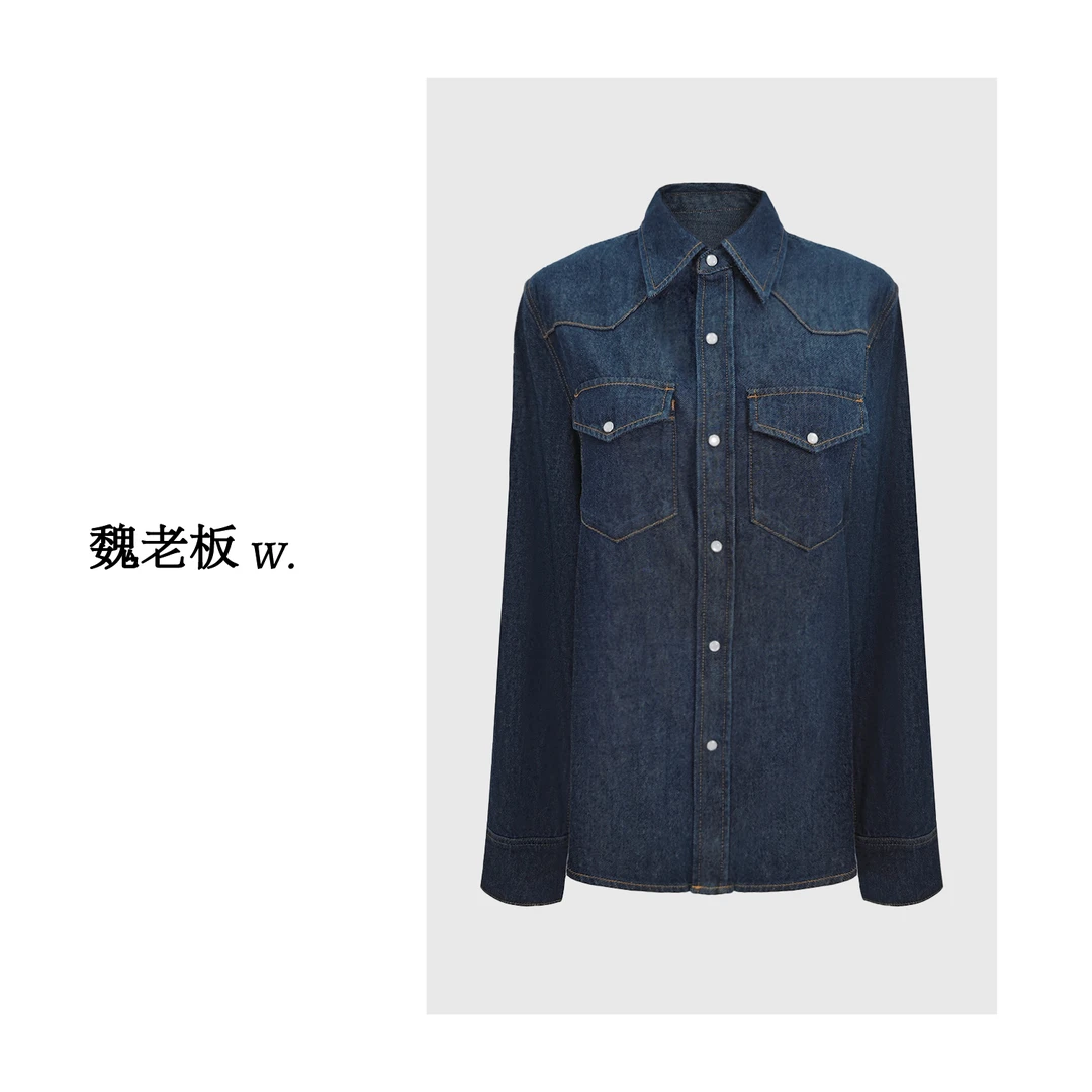 W.Diva【魏老板】早春翻盖口袋设计复古百搭款排扣衬衫3SDMD8210