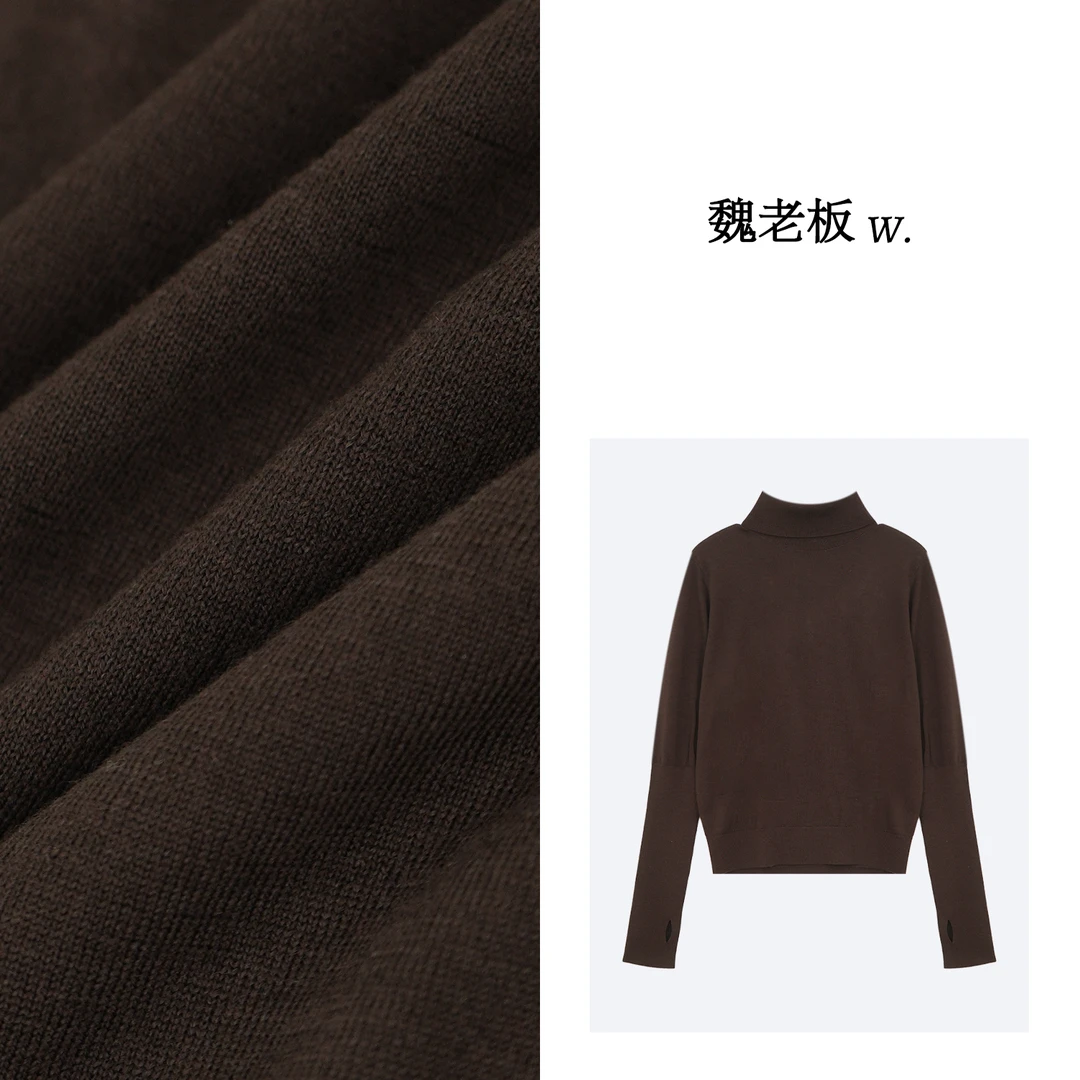 W.Diva【老街】春季100扬子纱羊毛极简纯色高领羊毛毛衣女4Z03W1060