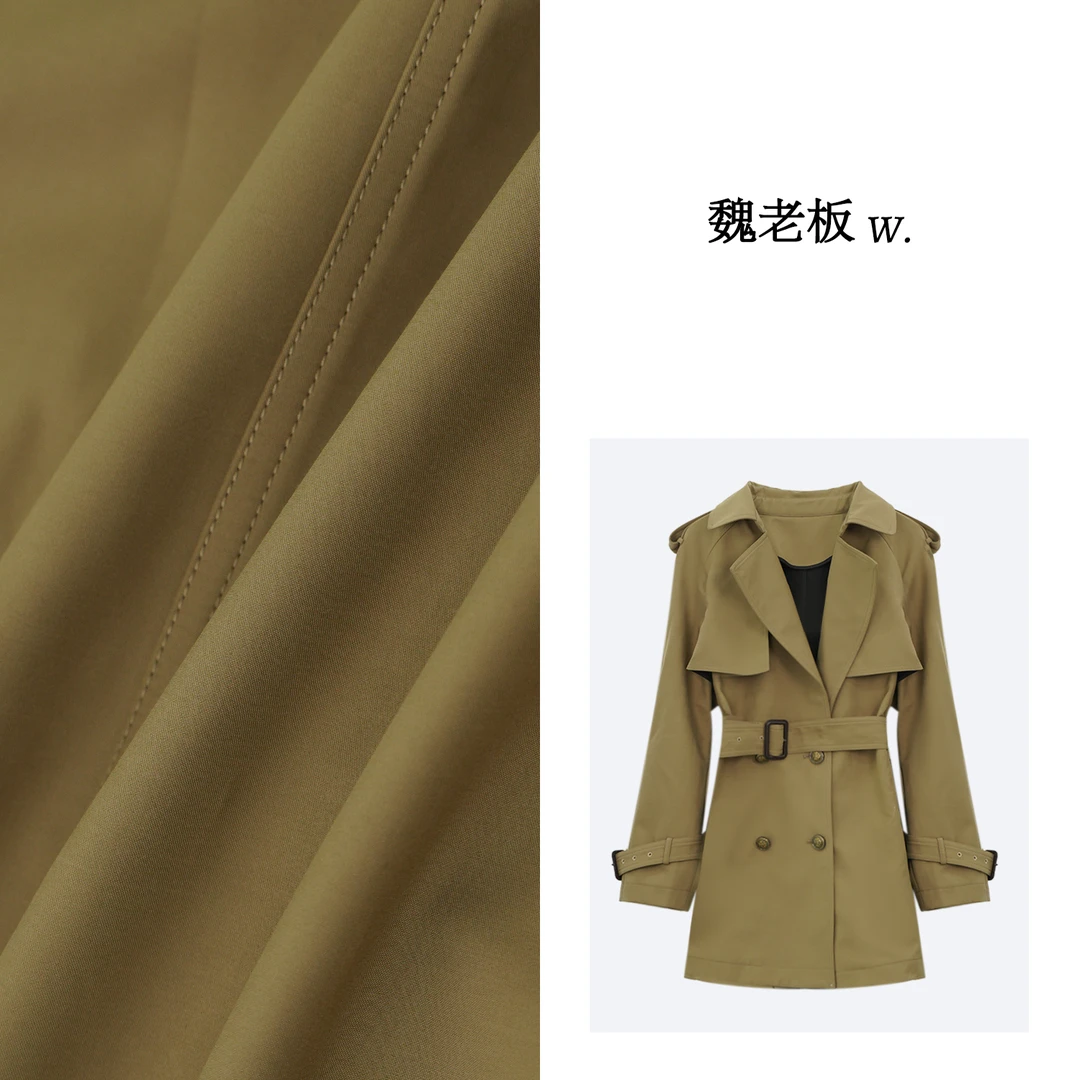 W.Diva【勋章】春季英伦风显瘦时尚中长款双排扣收腰风衣3C04W2099