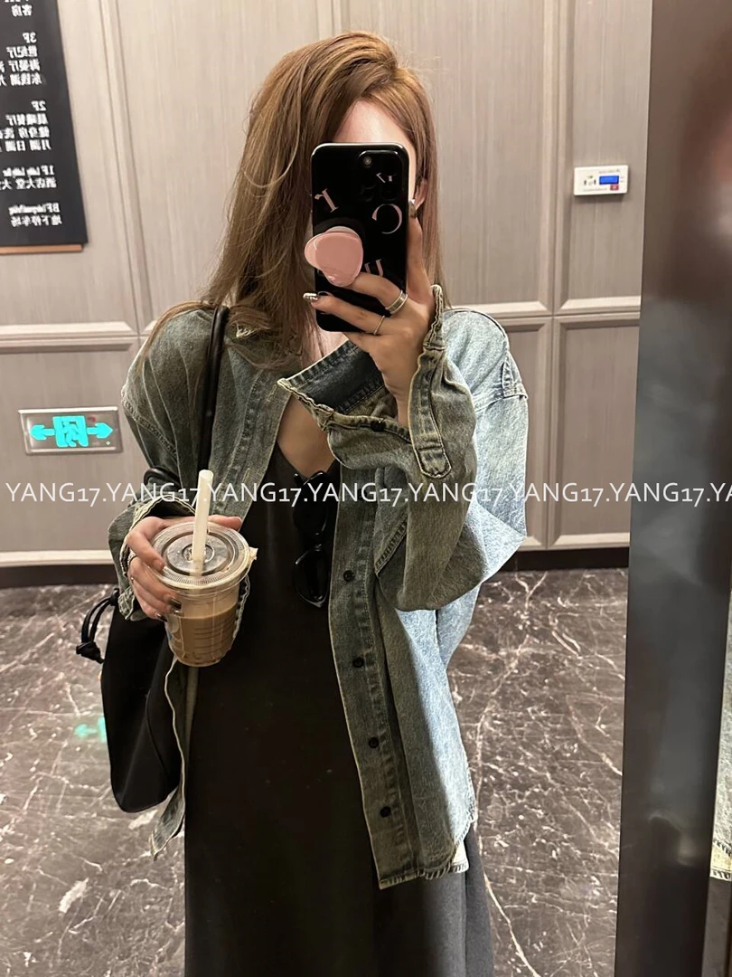 杨十七 私服ys1开版水洗色男友牛仔衬衫外套春秋冬款内搭外穿上衣