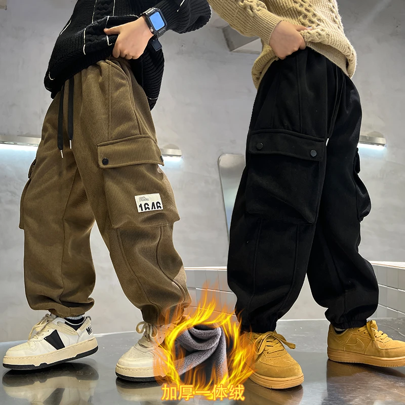 [品质]男女童加绒厚工装裤秋冬款中大童长裤儿童裤子男女童裤