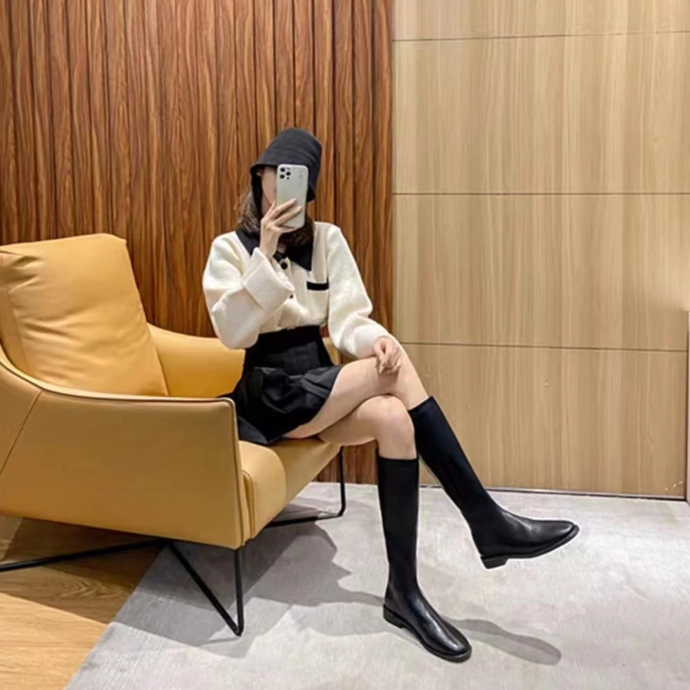 秋季新款时尚百搭尖头长筒休闲粗跟时装靴316-4（加绒）