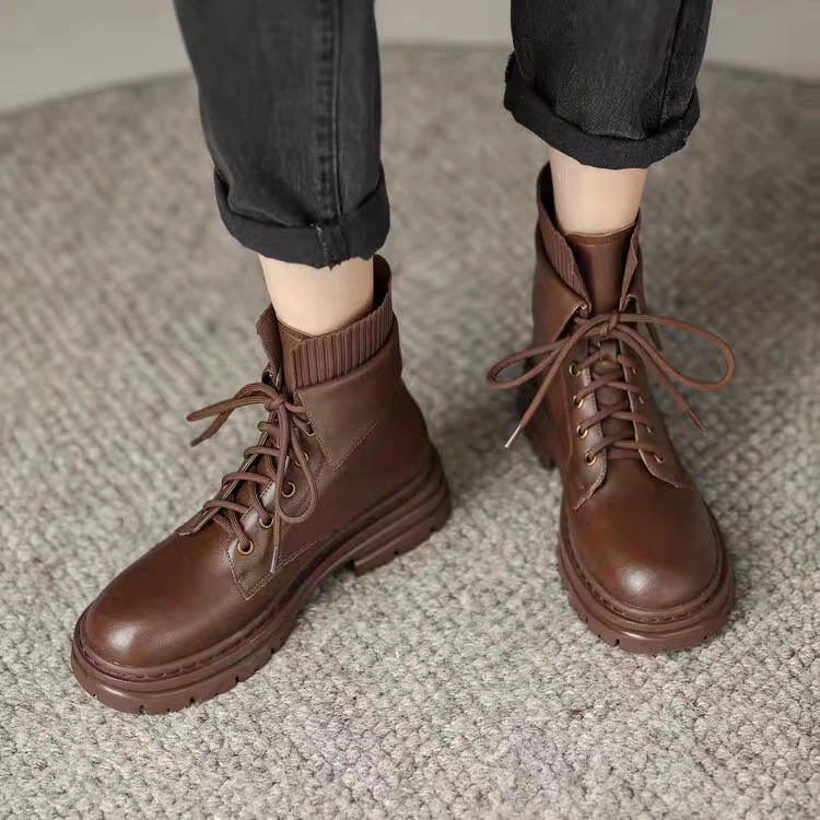 秋冬英伦风时尚百搭厚底圆头气质短靴28239