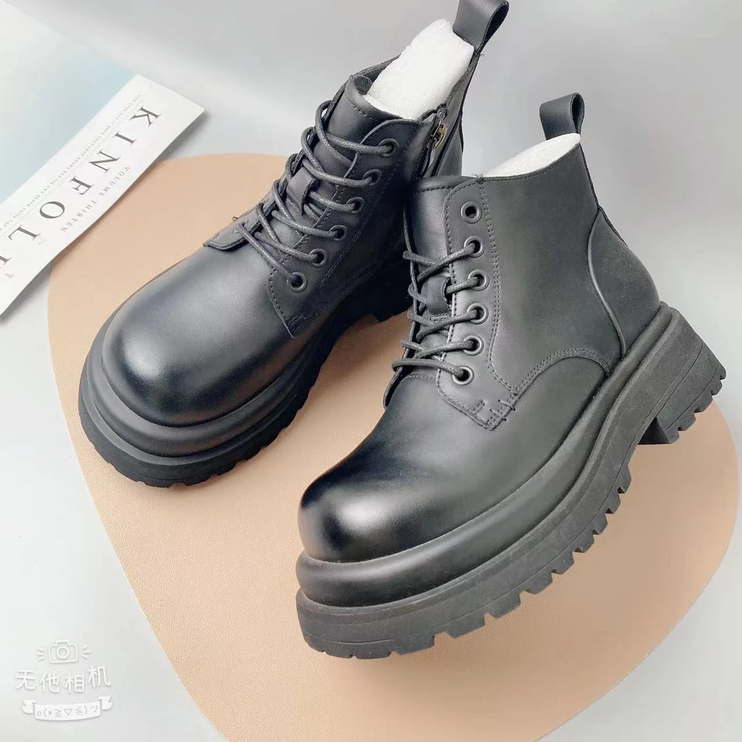 秋冬新款女士时尚百搭圆头厚底系带休闲马丁靴3632-5