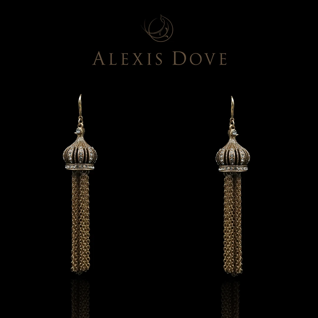 铜合金合成锆石耳饰 中古重工皇冠流苏耳钩VI【乐亿】