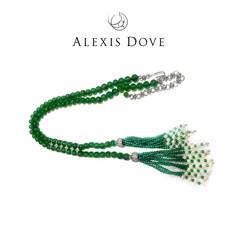 铜合金合成锆石项链  时尚设计感高级流苏珠珠项链VI