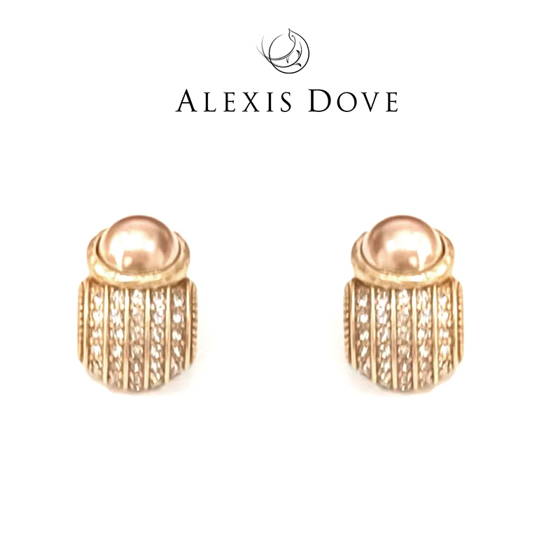 铜合金合成锆石耳饰  复古国潮大气格纹耳钉V