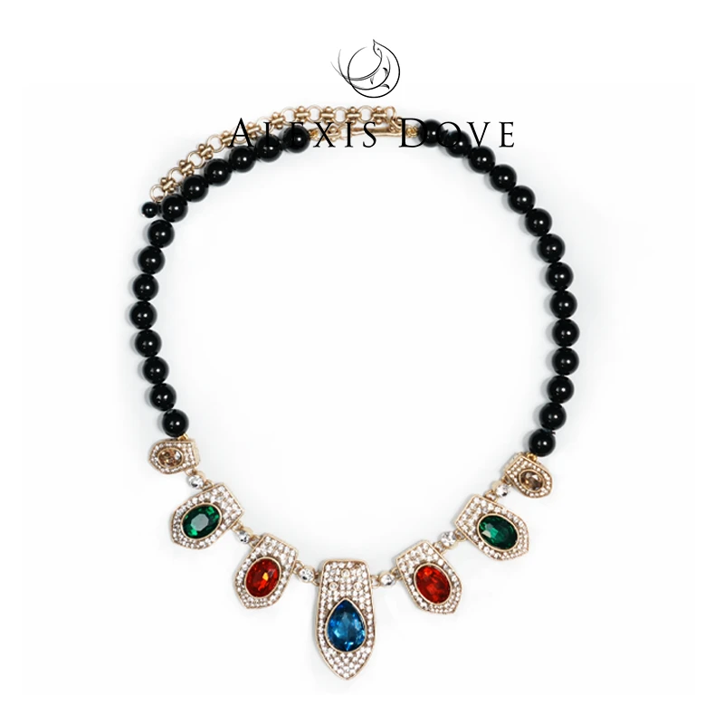 铜合金合成锆石项链  时尚百搭宫廷风满镶彩色项链VI