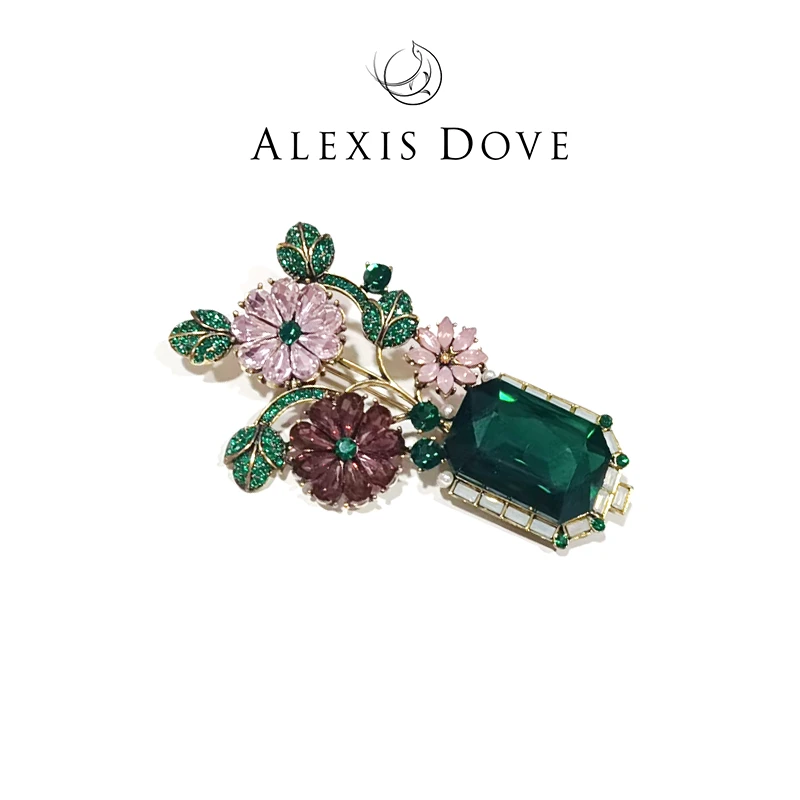 铜合金合成锆石胸针 （青）轻奢复古普罗旺斯胸针