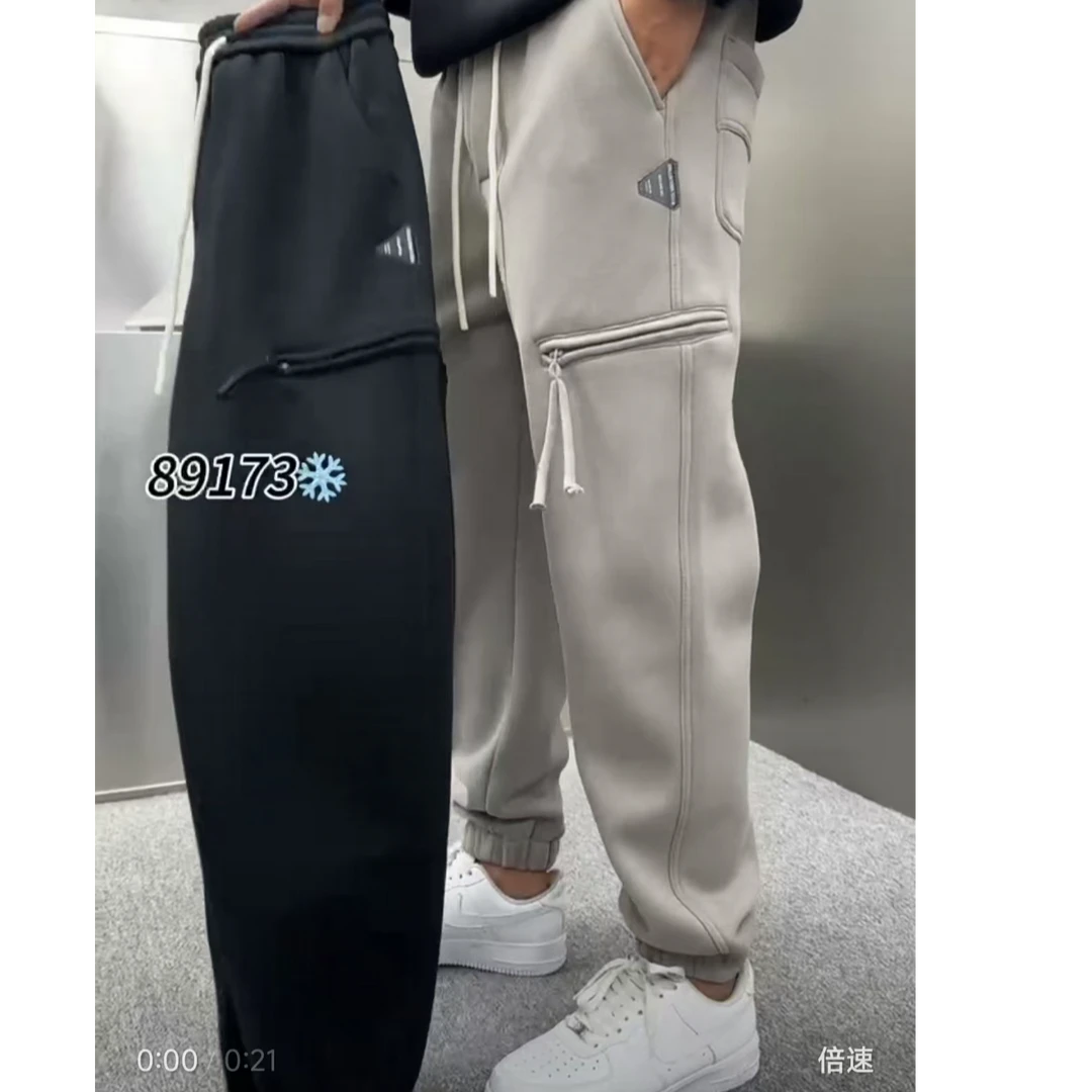 89173#（加绒加厚）新款运动裤潮牌痞帅裤子男舒适款重磅束脚裤