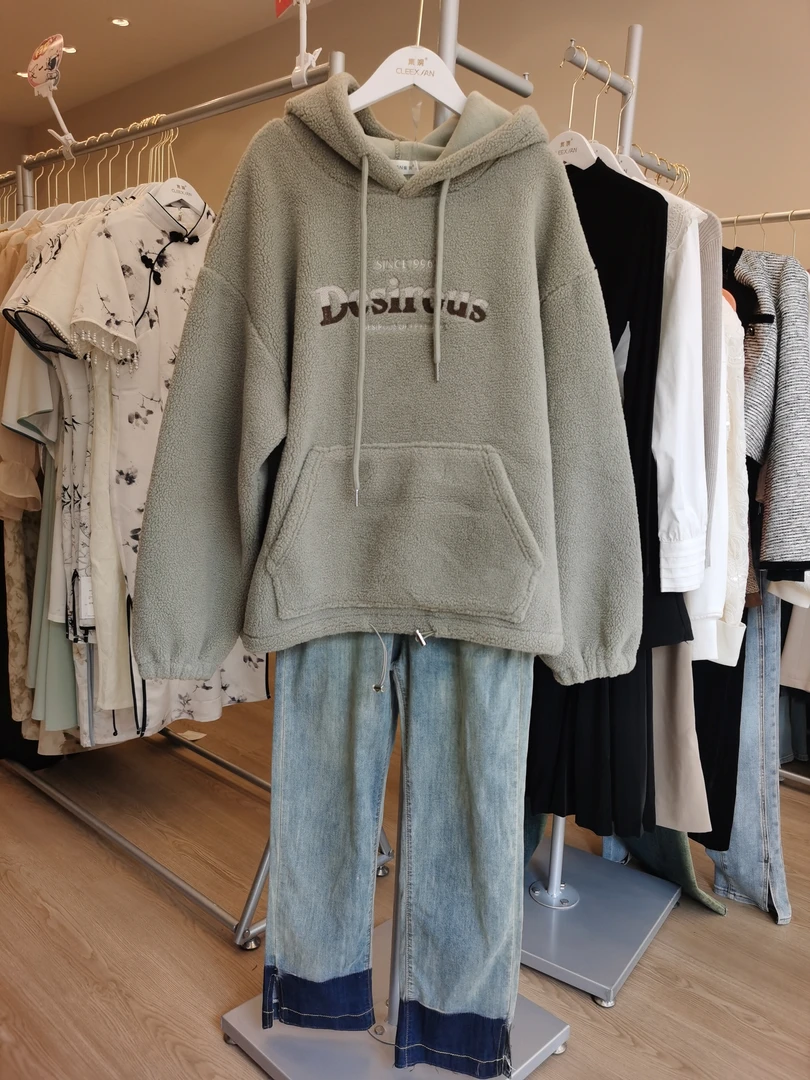 新款时尚女装连帽卫衣加绒