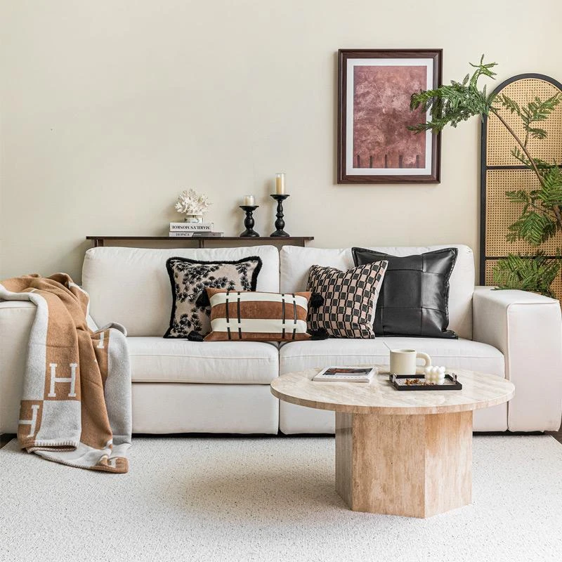 中古风大黑牛沙发抱枕法式客厅靠枕黑色长腰枕床上靠垫新中式靠包