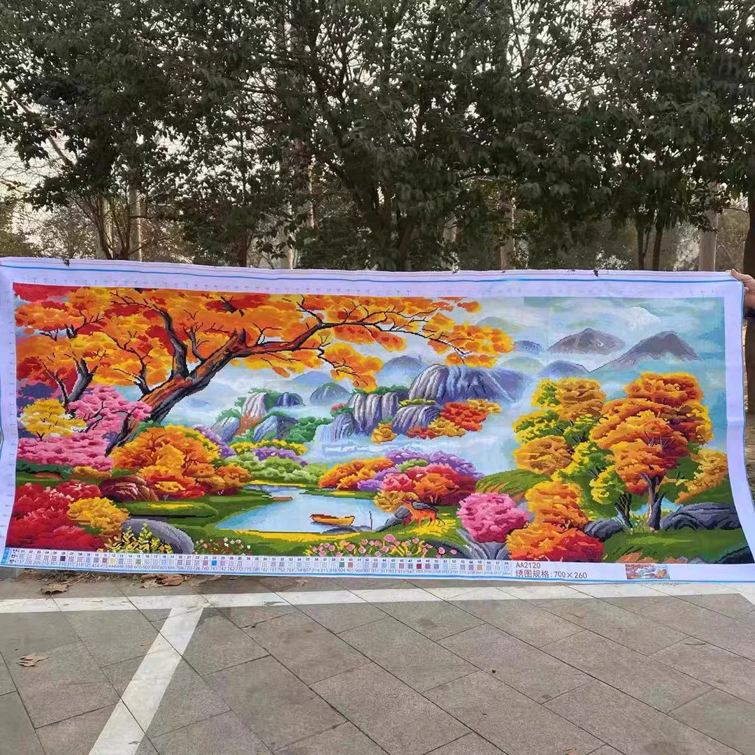 纯手工十字绣好的成品世外桃源风景山水画新款客厅现代简约挂画