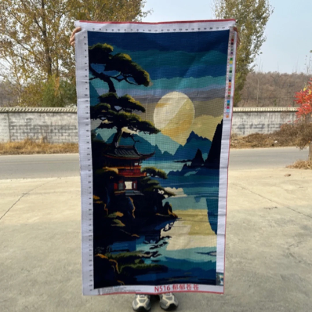 纯手工十字绣成品竖版玄关郁郁苍苍现代简约客厅玄关风景画