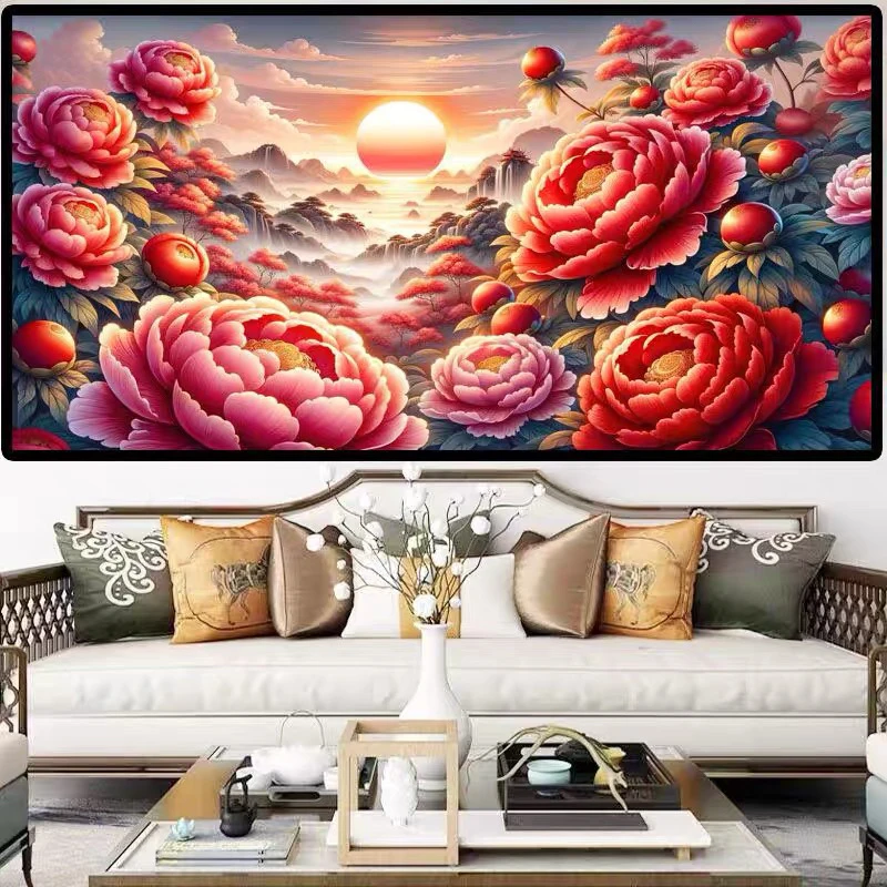 纯手工十字绣成品花卿灼灼花开富贵客厅牡丹花大幅画230×102厘米