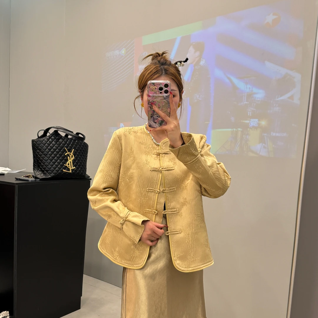 新中式复古国风袖盘扣无领净色气质时尚百搭短外套