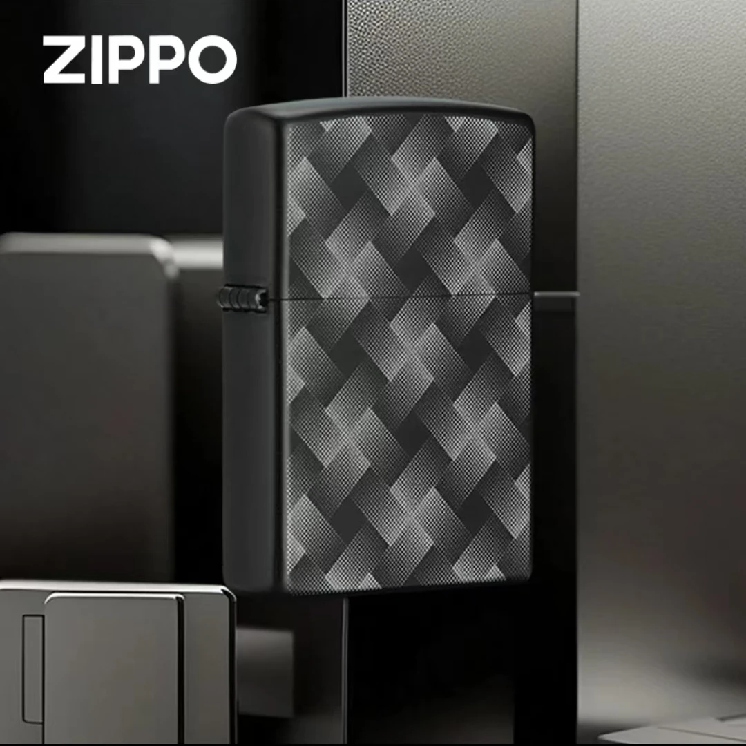 ZIPPO正版打火机 205-DD镀黑钛双面精雕编织纹 防风个性黑色男士