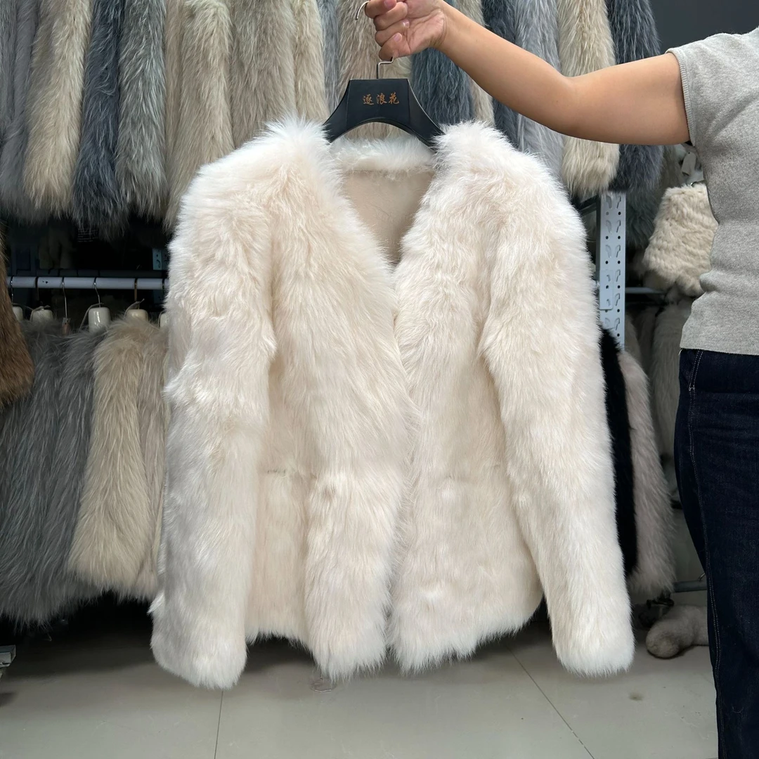 托斯卡纳皮毛一体外套女 v领时尚显瘦