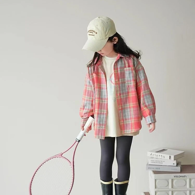 女童春装格子衬衫儿童春季韩版长袖开衫2024新款洋气宝宝春秋衬衣